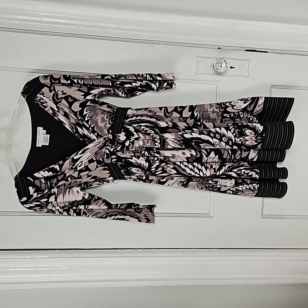 MAGGY London Black/ Creme/ Gray Patterned Dress- 8P